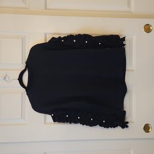 RolyPoly Black Drop Sleeve Ruffled Top With Gold Buttons Size S